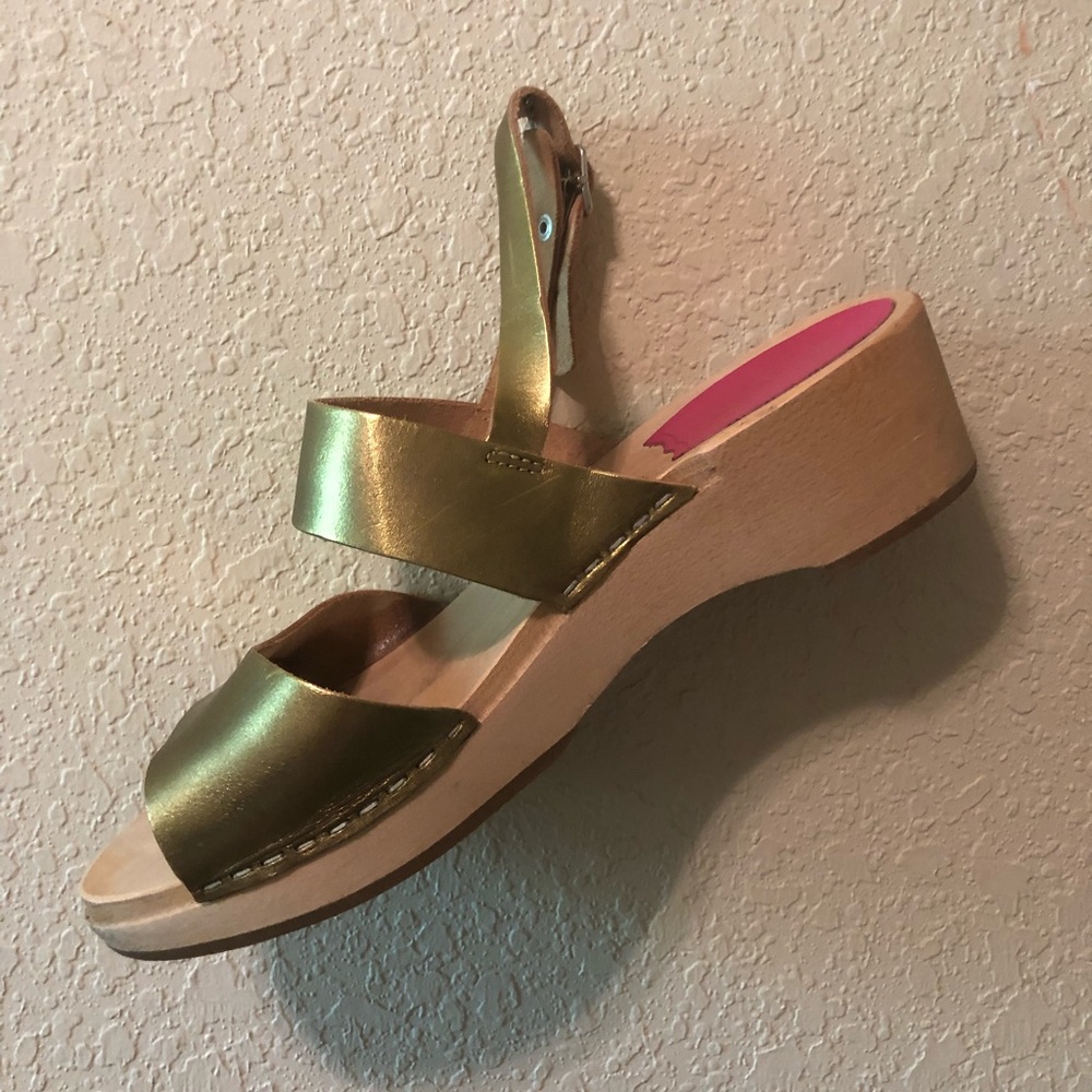 Metallic Gold Swedish Hasbeens Clog Sandals